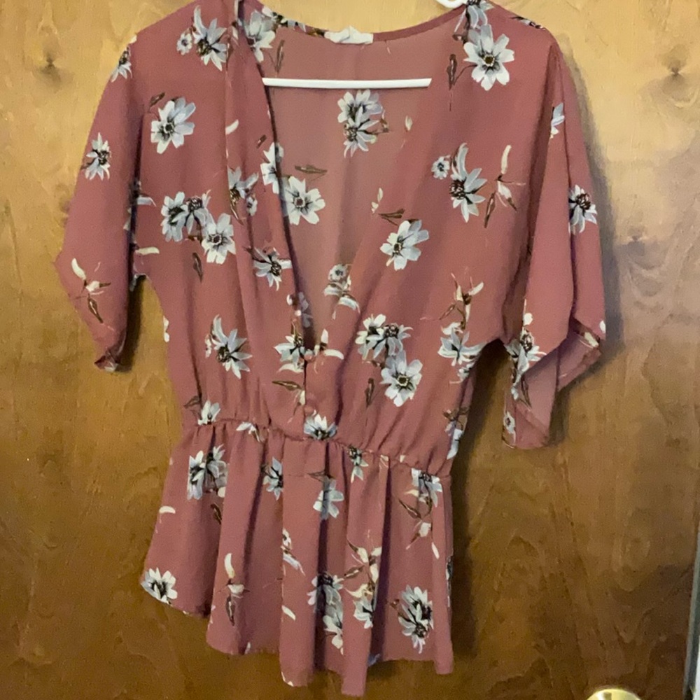 Floral Blouse with Peplum Hem